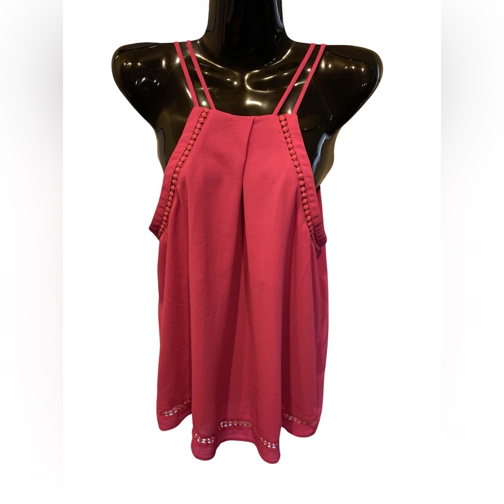 Sweet Wanderer Size Medium Double Spaghetti Strap Pink Embellished Top